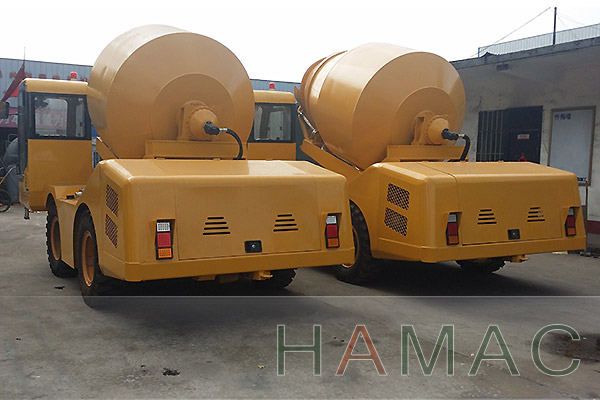 Self-loading mobile concrete mixer ready for delivery